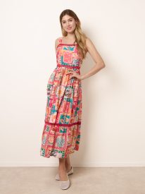 Ric Rac Trim Postcard Print Dress