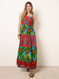 Tropical Beaded Detailed Tiered Maxi Dress