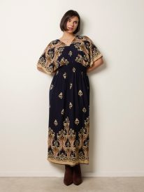 Border Print Kimono Dress