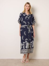 Paisley Print Belted Shirt Dress