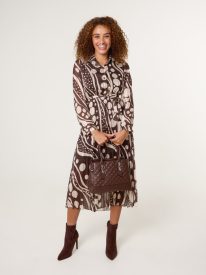Abstract Polka Dot Dress And Metallic Striped Button Collar Dress
