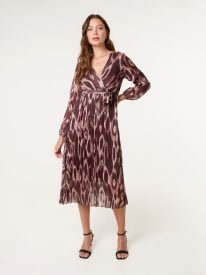 Crossover Metallic Pleated Dress