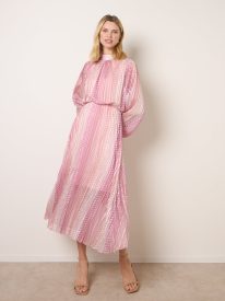 Zig Zag Metallic High Neck Puffball Pleated Dress
