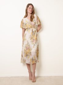 Crossover Pleated Print Dress