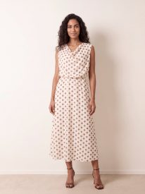 Polka Dot Drop Cowl Neck Midi Dress