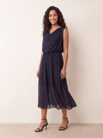 Plain Sleeveless Cowl Neck Dress