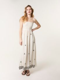 Shirred Bandeau Linen Maxi Dress