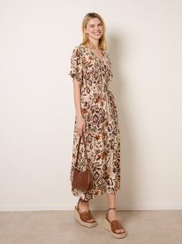 Printed Drawstring Waist Midi Dress