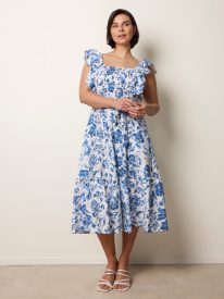 Frill Sleeveless Dress With Floral Print