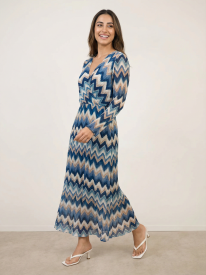 Pleated Zig Zag Print Dress